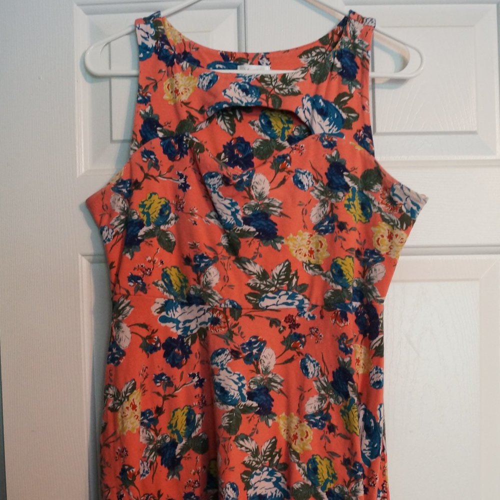 Coral Floral dress with Front cut out